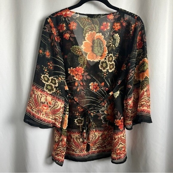 Vero Moda Sheer V-Neck Bohemian Floral Blouse size Large - Picture 6 of 7